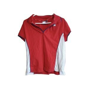 FILA Sport Red/White Striped Short Sleeve Golf Polo, Women's Size XL